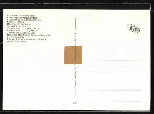 AK Kastelruth, Hotel-Pension Einfeld