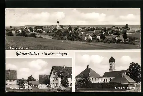 AK Winterrieden, Ortsansicht von Südosten, Strassenpartie und Kirche mit Pfarrhof