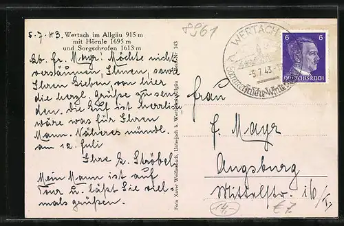 AK Wertach im Allgäu, Ortsansicht mit Hörnle und Sorgschrofen