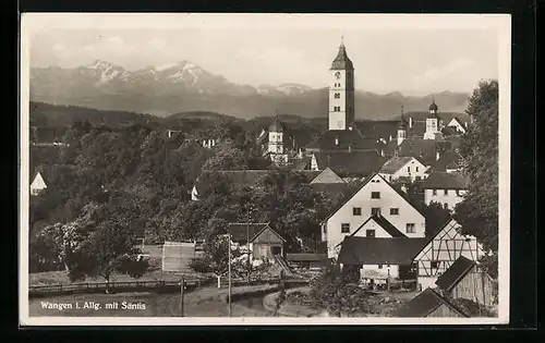 AK Wangen i. Allg., Ortsansicht mit Kirche und Säntis