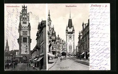 AK Freiburg i. B., Schwabenthor und Martinsthor