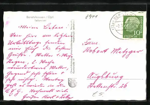 AK Beratzhausen / Opf., Ortsansicht aus der Vogelschau