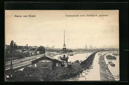 AK Mainz, Ortsansicht vom Stadtpark aus gesehen