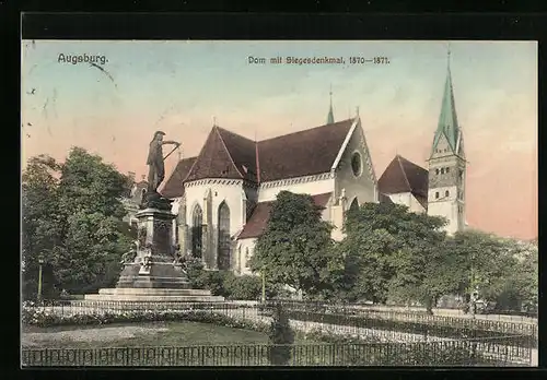 AK Augsburg, Dom mit Siegesdenkmal 1870-1871