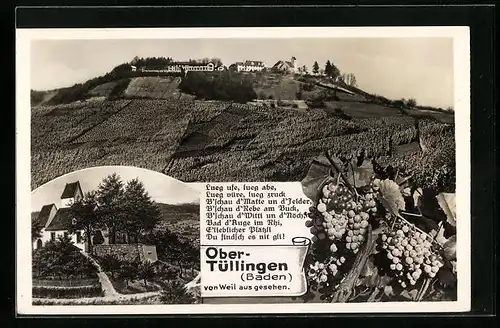 AK Ober-Tüllingen / Baden, Blick zu den Weinbergen, Kirche