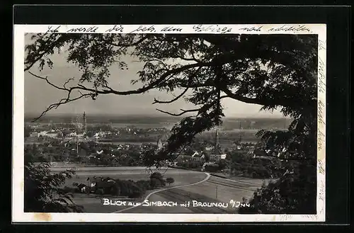 AK Simbach, Ortsansicht aus der Vogelschau mit Blick gegen Braunau a. Inn