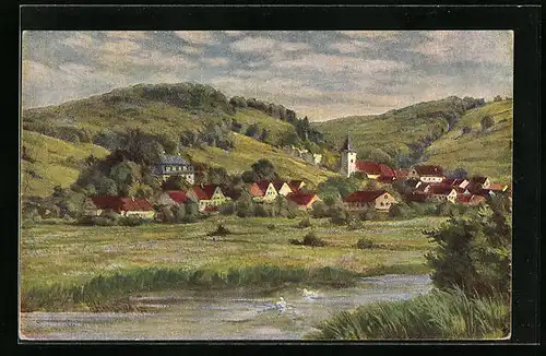 AK Buttenhausen, Ortsansicht mit Kirche