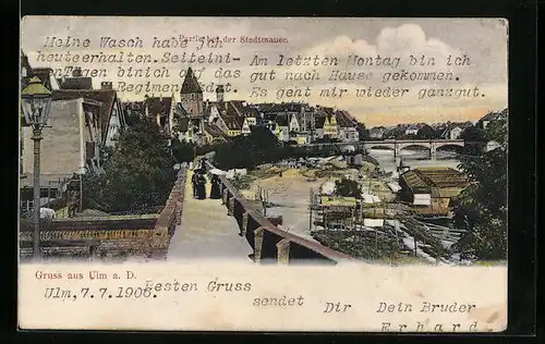 AK Ulm a. D., Partie an der Stadtmauer