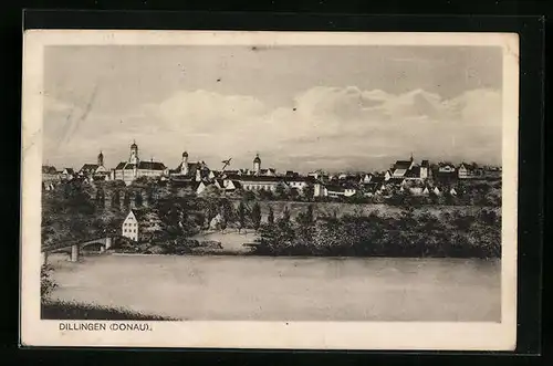 AK Dillingen / Donau, Panorama, Flusspartie mit Brücke
