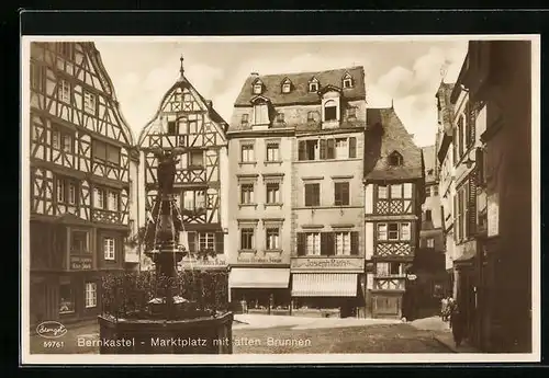 AK Bernkastel, Marktplatz mit altem Brunnen