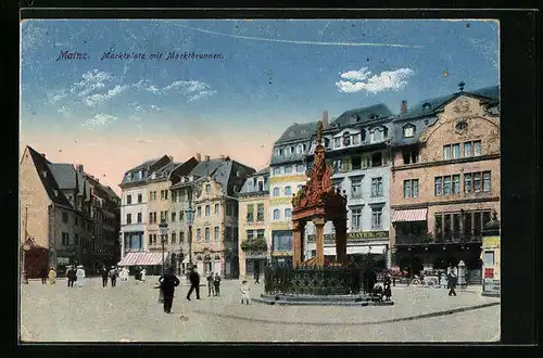 AK Mainz, Marktplatz mit Marktbrunnen