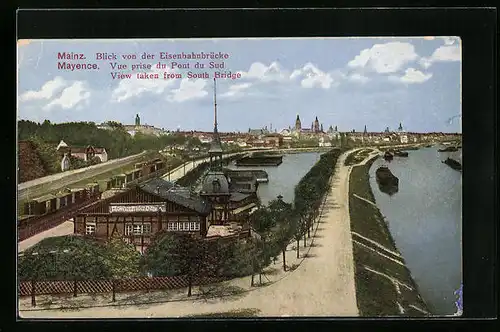AK Mainz, Blick von der Eisenbahnbrücke