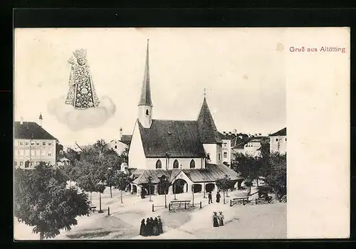 AK Altötting, Ortspartie mit Kirche, Marienbildnis