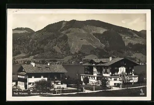 AK Bad Wiessee, Ortspartie mit Hotel-Pension Hanslbauer
