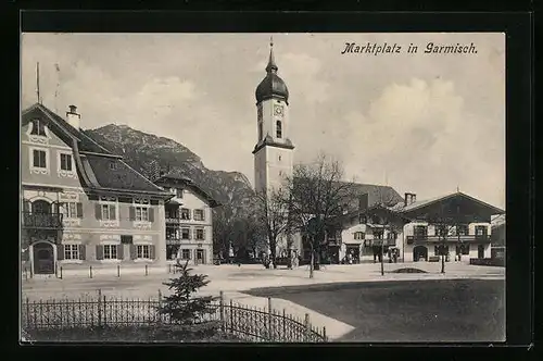 AK Garmisch, Marktplatz mit Kirche