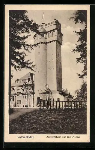 AK Baden-Baden, Aussichtsturm auf dem Merkur