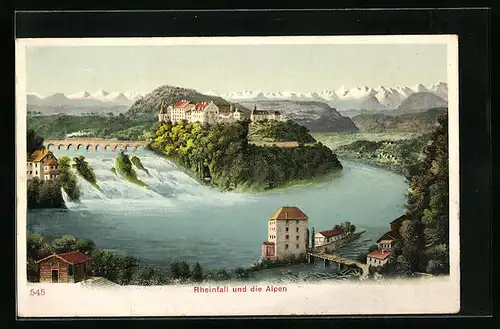 AK Schaffhausen, Rheinfall und Alpenpanorama, Wasserfall
