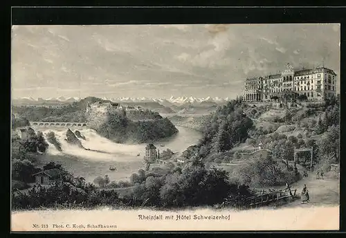 AK Schaffhausen, Rheinfall und Hotel Schweizerhof, Wasserfall