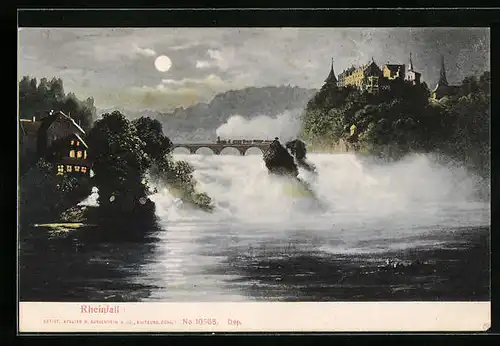 AK Schaffhausen, Rheinfall im Mondschein, Wasserfall