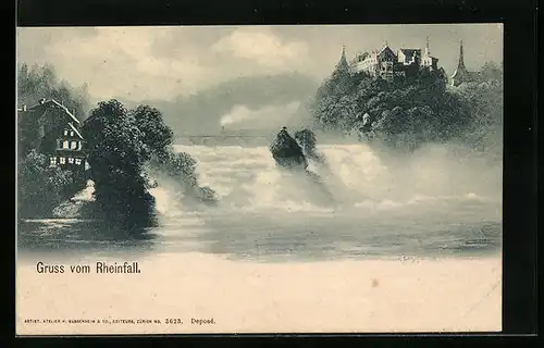AK Schaffhausen, Blick zum Rheinfall, Wasserfall