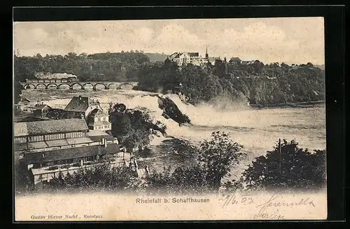 AK Schaffhausen, Ortsansicht und Rheinfall, Wasserfall