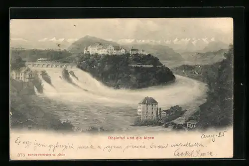 AK Schaffhausen, Rheinfall und die Alpen, Wasserfall