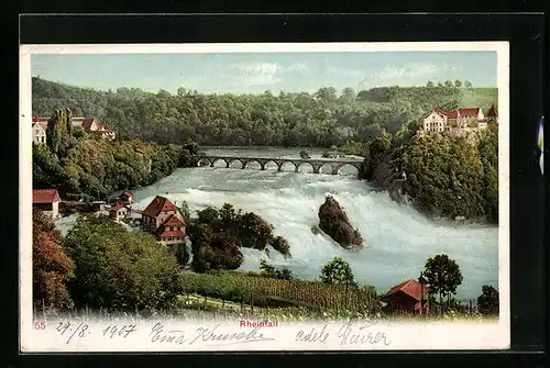 AK Schaffhausen, Rheinfall aus der Vogelschau, Wasserfall