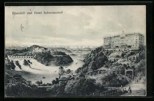 AK Schaffhausen, Rheinfall und Hotel Schweizerhof, Wasserfall