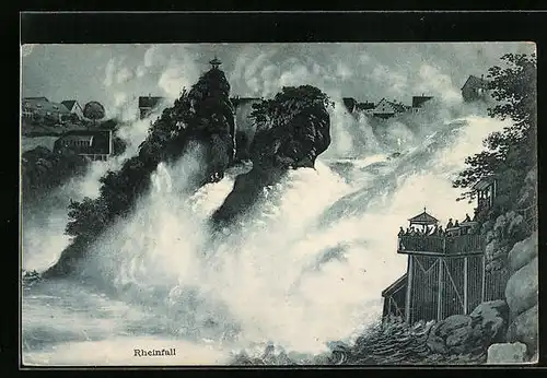 AK Schaffhausen, Rheinfall aus der Vogelschau, Wasserfall