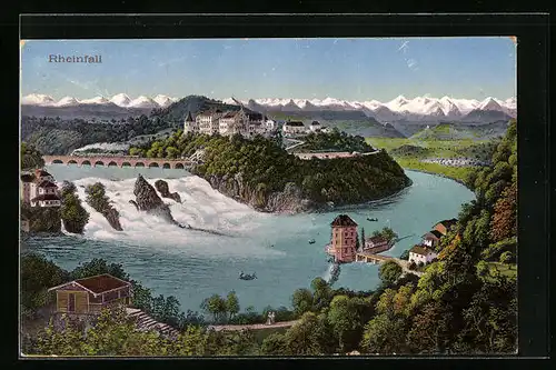 AK Schaffhausen, Rheinfall aus der Vogelschau, Wasserfall