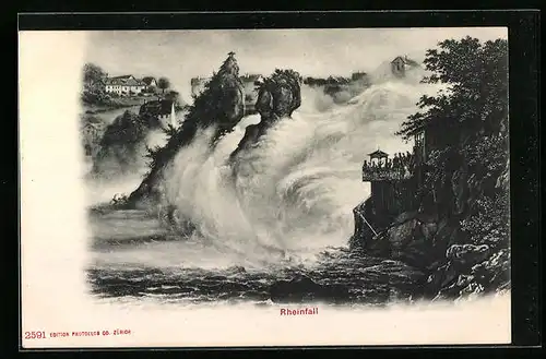 AK Schaffhausen, Blick zum Rheinfall, Wasserfall