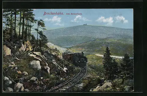 AK Brocken / Harz, Brockenbahn am Eckerloch, Bergbahn