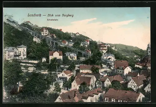 AK Dresden-Loschwitz, Schwebebahn, Blick vom Burgberg, Bergbahn