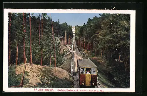 AK Baden-Baden, Drahtseilbahn a. d. Merkur, Bergbahn