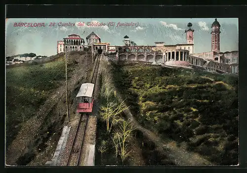 AK Barcelona, Cumbre del Tibidabo (El funicular), Bergbahn