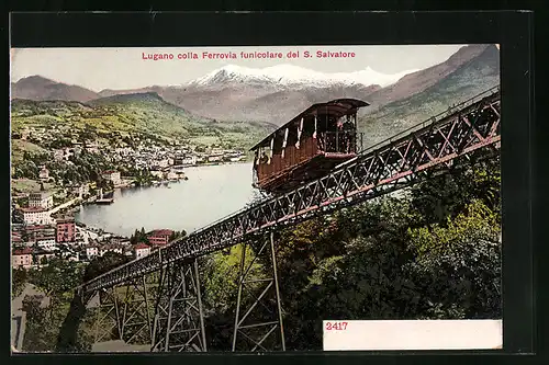 AK Lugano, Lugano colla Ferrovia funicolare del S. Salvatore, Bergbahn