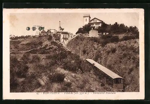 AK Barcelona, Cumbre del Tibidabo, Ferrocarril Funicular, Bergbahn