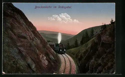 AK Brocken / Harz, Brockenbahn im Drängetal, Bergbahn