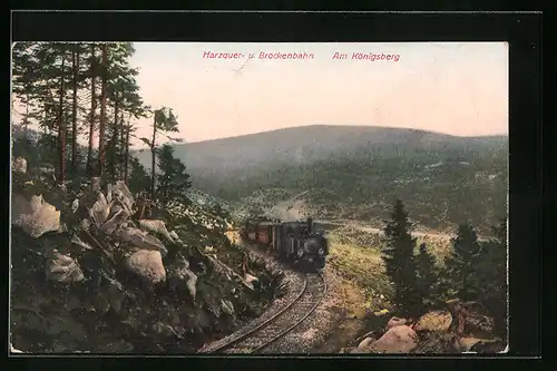 AK Brocken / Harz, Harzquer- und Brockenbahn, Am Königsberg, Bergbahn