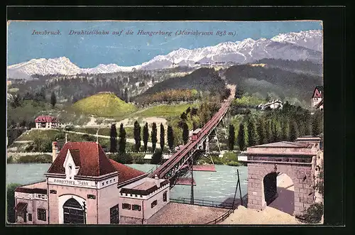 AK Innsbruck, Drahtseilbahn auf die Hungerburg (Mariabrunn), Bergbahn