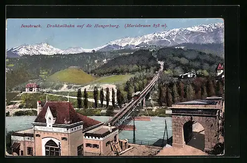 AK Innsbruck, Drahtseilbahn auf die Hungerburg (Mariabrunn), Bergbahn