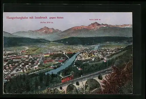AK Innsbruck, Hungerburgbahn und Ortsansicht gegen Süden, Bergbahn