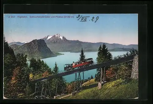 AK Rigi, Rigibahn auf der Schnurtobelbrücke, Blick zum Pilatus, Bergbahn