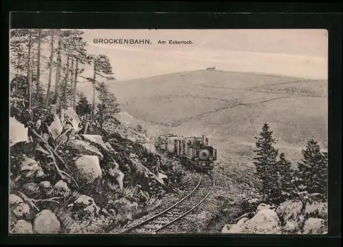 AK Brocken / Harz, Brockenbahn am Eckerloch, Bergbahn