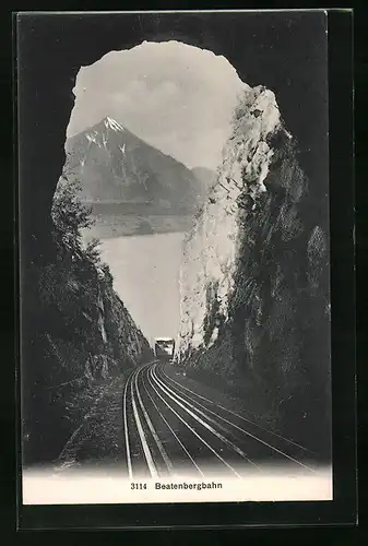 AK Beatenberg, Beatenbergbahn erreicht den Tunnel, Bergbahn