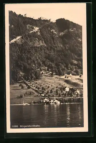 AK Bürgenstock, Bürgenstockbahn vom Wasser aus gesehen, Bergbahn