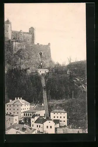 AK Salzburg, Festungsbahn auf dem Weg zur Festung Hohensalzburg, Bergbahn