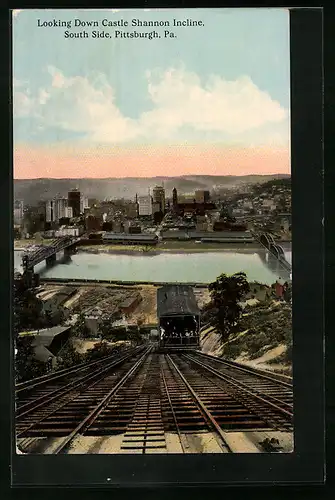 AK Pittsburg, PA, Looking Down Castle Shannon Incline, South Side, Bergbahn