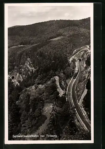 AK Triberg, Schwarzwaldbahn aus der Vogelschau, Bergbahn