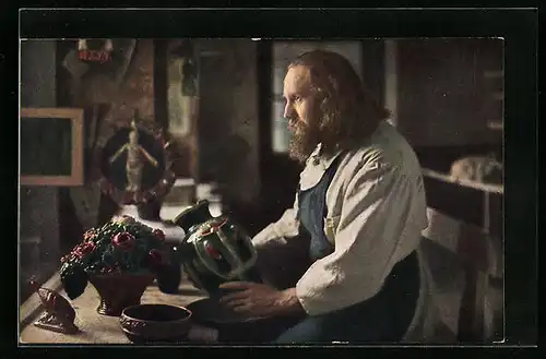 AK Oberammergau, Passionsspiele, Christus-Darsteller Anton Lang in seiner Werkstatt